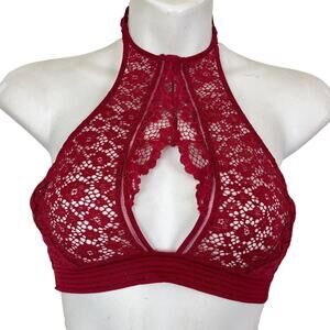 Victorias Secret Very Sexy High Neck Bralette Cherry Red Floral Lace Bra sz S